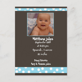 Postale Faire-part carte de photo d'annonce de bébé garçon