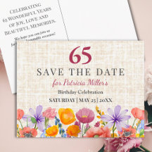 Carte de pré-annonce de 65e anniversaire Linen Gar
