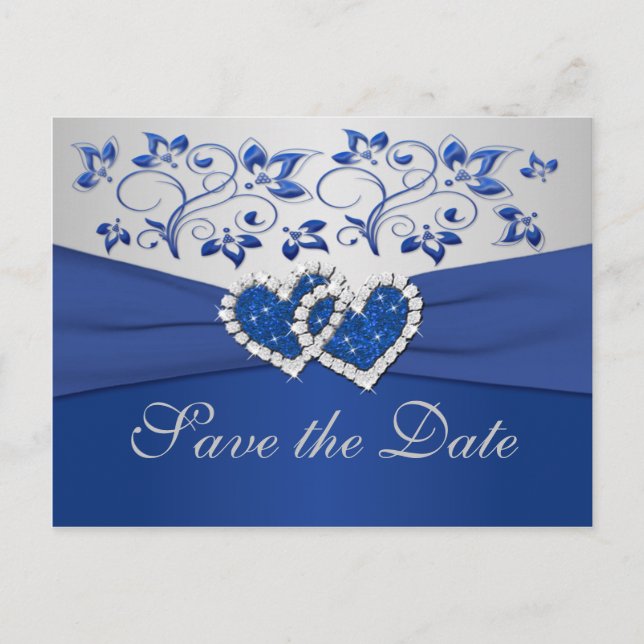 Postale Faire-part Carte de préavis de mariage Bleu Royal et Argent (Devant)