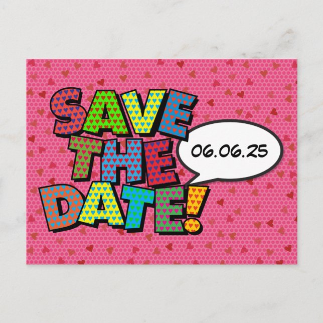 Postale Faire-part Carte de rappel Comic Book coeurs roses  (Devant)