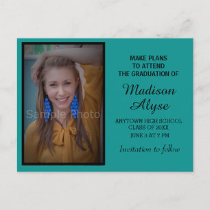 Postale Faire-part Carte de rappel de graduation photo sarcelle noire