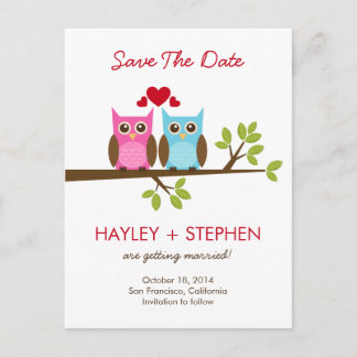 Postale Faire-part Carte de rendez-vous de chouettes d'amour