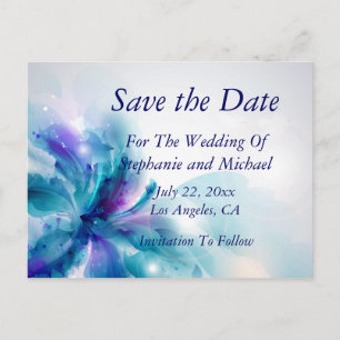 Postale Faire-part Carte de rendez-vous florale abstraite bleue et vi