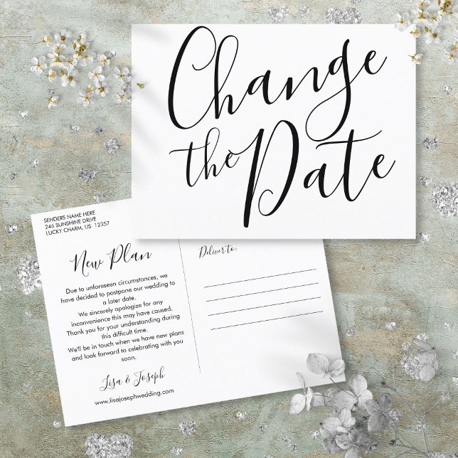 Postale Faire-part Carte de report de date moderne (Modern Change the Date Postponed Event Announcement Postcard)