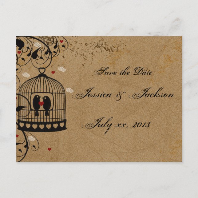 Postale Faire-part Carte de réservation de date Deux Oiseaux d'Amour (Devant)