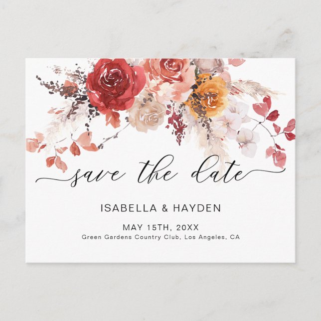 Postale Faire-part Carte de sauvegarde à date de mariage Boho Pampas  (Devant)