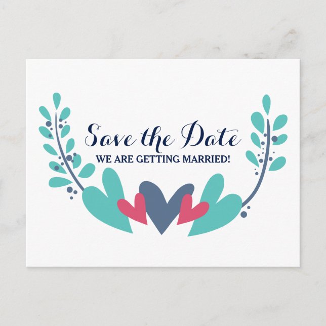 Postale Faire-part Carte de sauvegarde de date de mariage coeurs et v (Devant)