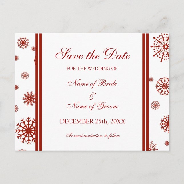 Postale Faire-part Carte de sauvegarde de date de mariage d'hiver rou (Devant)