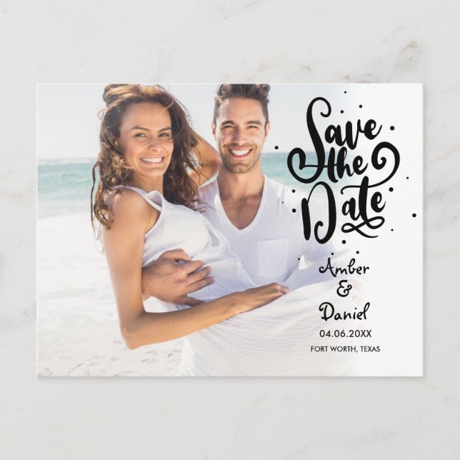 Postale Faire-part Carte de sauvegarde de date Écriture élégante Phot (Devant)