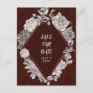 Postale Faire-part Carte de sauvegarde de date Fleurs Vintage Diamant