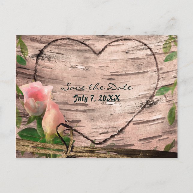 Postale Faire-part Carte de sauvegarde de date Rustic Pink Roses & Vi (Devant)