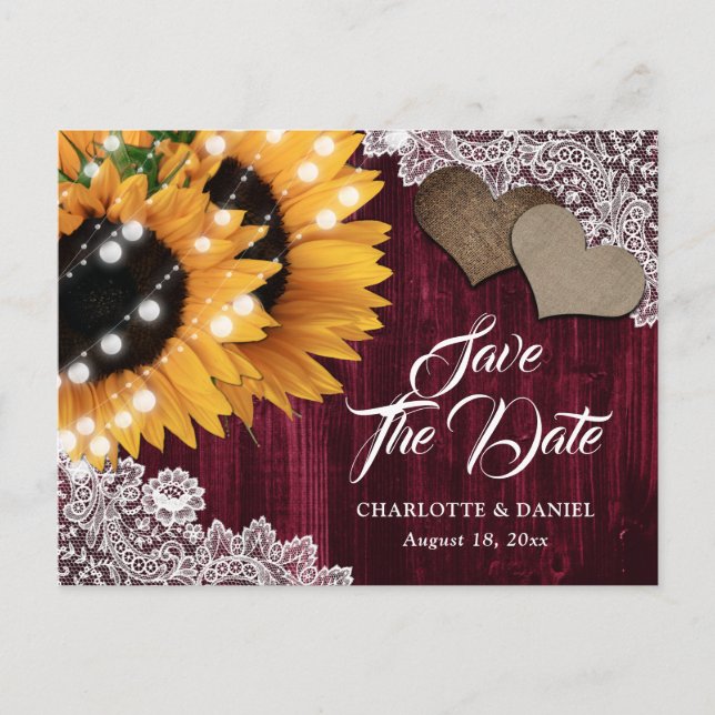 Postale Faire-part Carte de sauvegarde de mariage au tournesol de Bou (Devant)