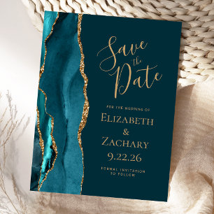 Postale Faire-part Carte de sauvegarde de mariage en agate bleu sarce