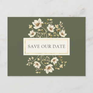 Postale Faire-part Carte de sauvegarde de mariage floral or sage Post