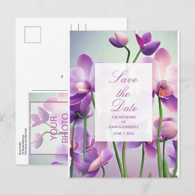 Postale Faire-part Carte de sauvegarde de mariage floral Orchidées vi (Devant / Derrière)