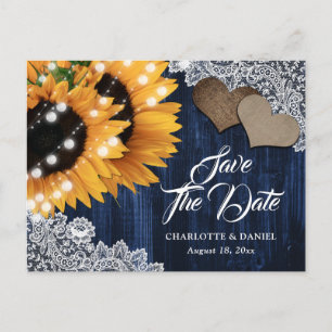 Postale Faire-part Carte de sauvegarde de mariage Tournesol Bleu Mari