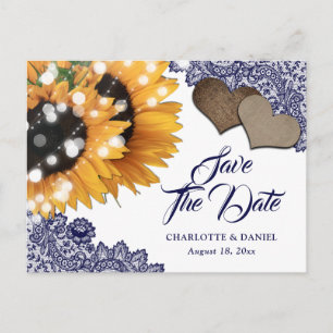 Postale Faire-part Carte de sauvegarde de mariage tournesol bleu mari