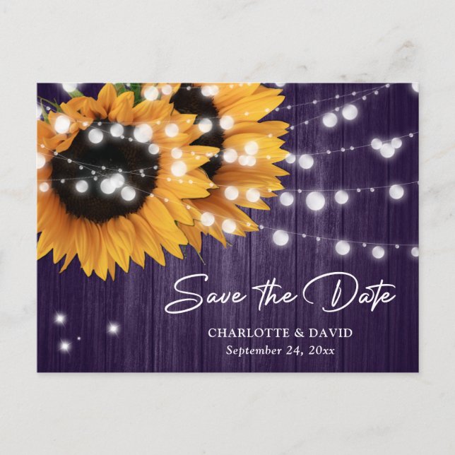 Postale Faire-part Carte de sauvegarde de mariage Tournesol Violet (Devant)