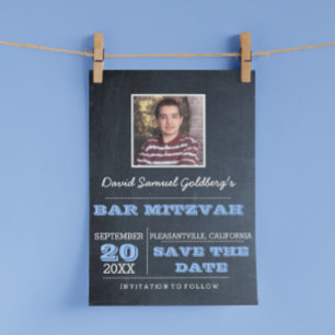 Postale Faire-part Carte de sauvegarde de photo de Bar Mitzvah Bleu T
