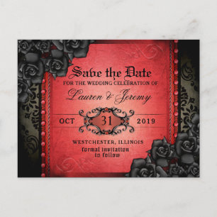 Postale Faire-part Carte de sauvegarde Halloween rouge et noir gothiq
