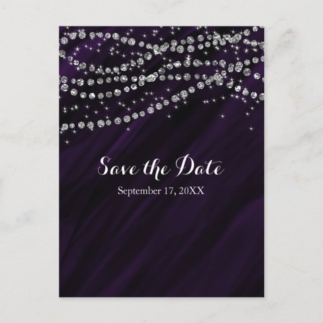 Postale Faire-part Carte de sauvegarde Purple & Silver Faux Diamond B (Devant)