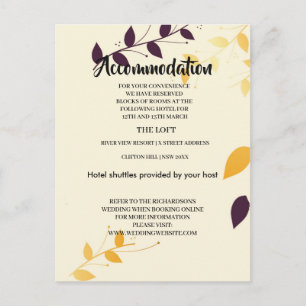 Postale Faire-part Carte de séjour Élégantes feuilles dorées violette