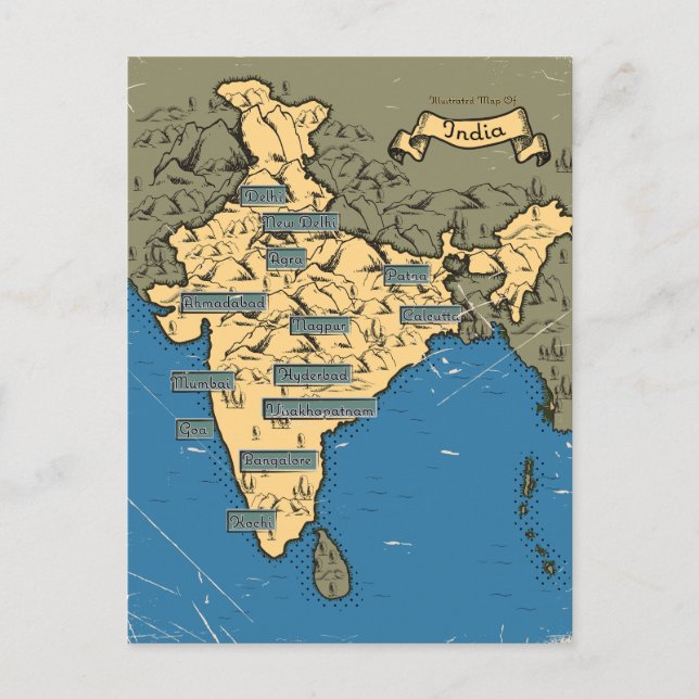 Postale Faire-part Carte de voyage illustrée de l'Inde (Devant)