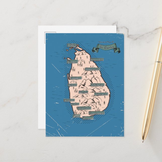 Postale Faire-part Carte de voyage illustrée du Sri Lanka (Devant/Arrière en situation)