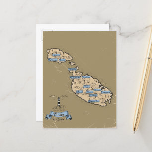 Postale Faire-part Carte de voyage illustrée Malte