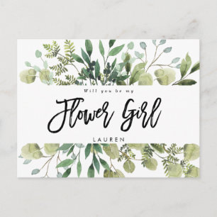 Postale Faire-part carte demoiselle d'honneur feuillage verdure