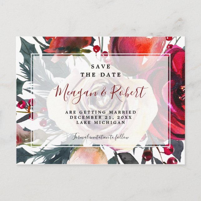 Postale Faire-part carte d'enregistrement de date de Noël d'hiver (Devant)