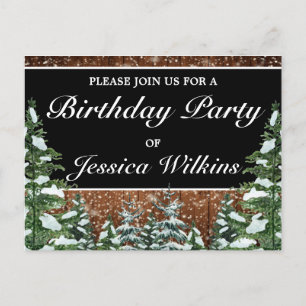 Postale Faire-part Carte d'invitation noire pour anniversaire en forê