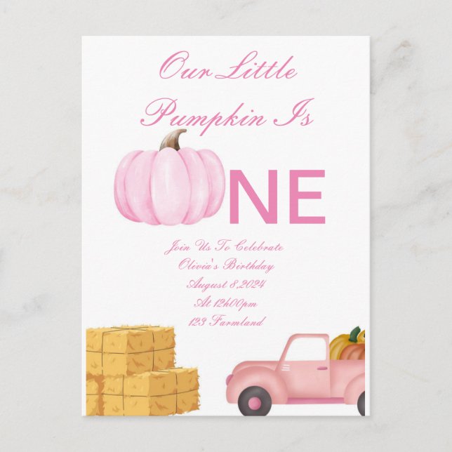 Postale Faire-part carte d'invitation pour fille d'un an (Devant)
