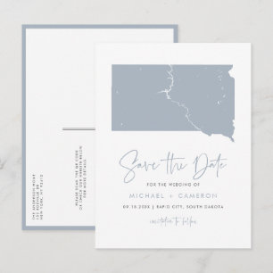 Postale Faire-part Carte du Dakota du Sud Bleu Poussiéreux Code QR En