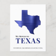 Carte du Texas en métal brossé bleu Nouvelle adres