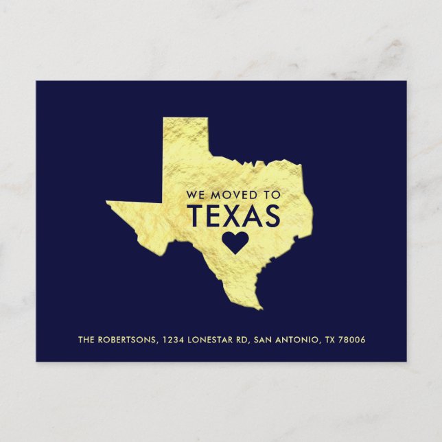 Postale Faire-part Carte du Texas métallisé or Bleu marine Nouvelle a (Devant)