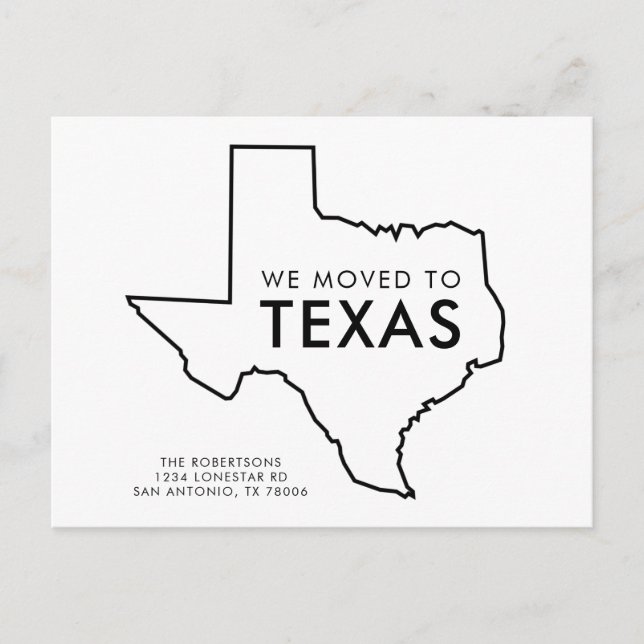Postale Faire-part Carte du Texas noir et blanc Nouvelle adresse (Devant)