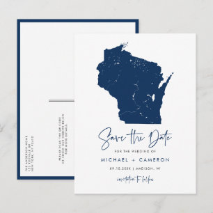 Postale Faire-part Carte du Wisconsin Bleu Marine Code QR Sauvegarder
