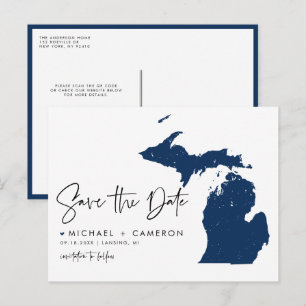 Postale Faire-part Carte Marine Blue Michigan Code QR Enregistrer la