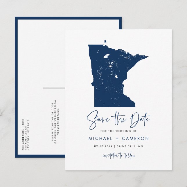 Postale Faire-part Carte Marine Blue Minnesota Code QR Enregistrer la (Devant / Derrière)