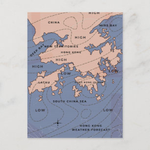 Postale Faire-part Carte météo ancienne de Hong Kong