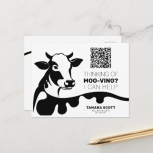 POSTALE FAIRE-PART CARTE PRINCIPALE MOO-VING IMMOBILIER VACHE FUNNY