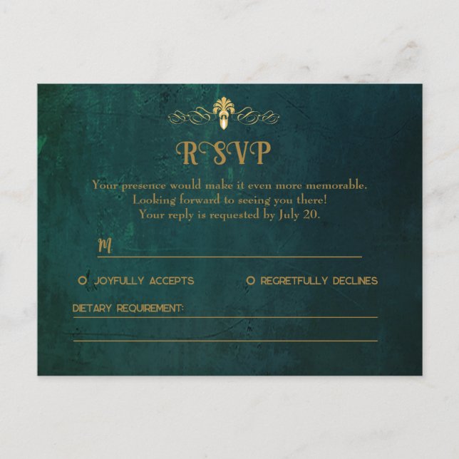 Postale Faire-part Carte RSVP vintage Vert foncé (Devant)