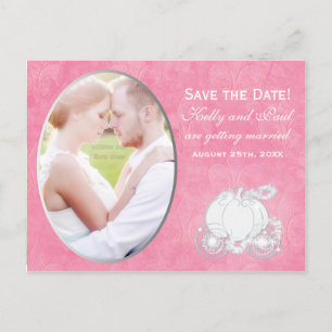 Postale Faire-part Cendrillon Carrosse Rose et Argent Photo Carte Pos