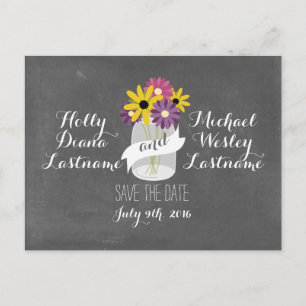 Postale Faire-part Chalkboard Mason Fleurs Jar Enregistrer Date Carte