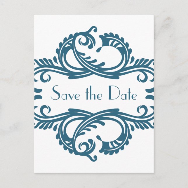 Postale Faire-part Chic Damask Enregistrer la date carte postale, ble (Devant)