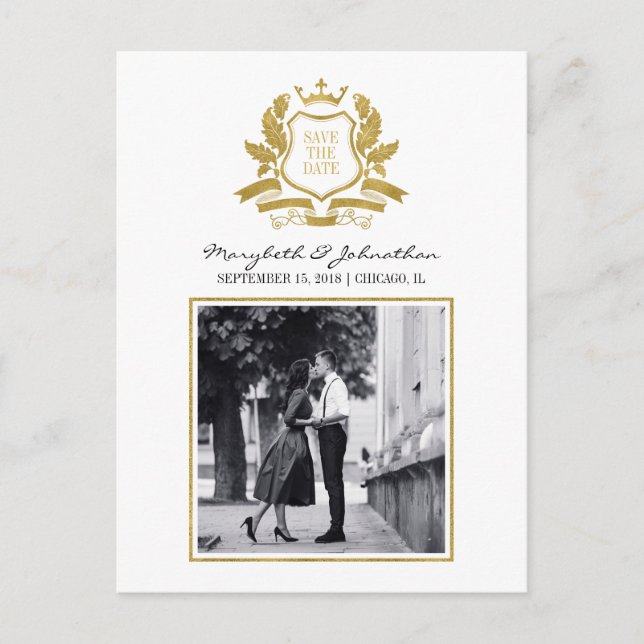 Postale Faire-part Classic Gold Crest Enregistrer La Date Carte Posta (Devant)