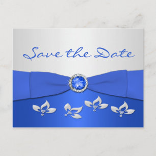 Postale Faire-part Cobalt Blue and Silver Floral Enregistrer la carte