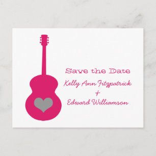 Postale Faire-part Coeur guitare rose/gris Enregistrer la date Carte 
