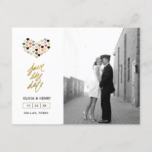 Postale Faire-part Coeurs Lettrés à la main   Enregistrer la carte po